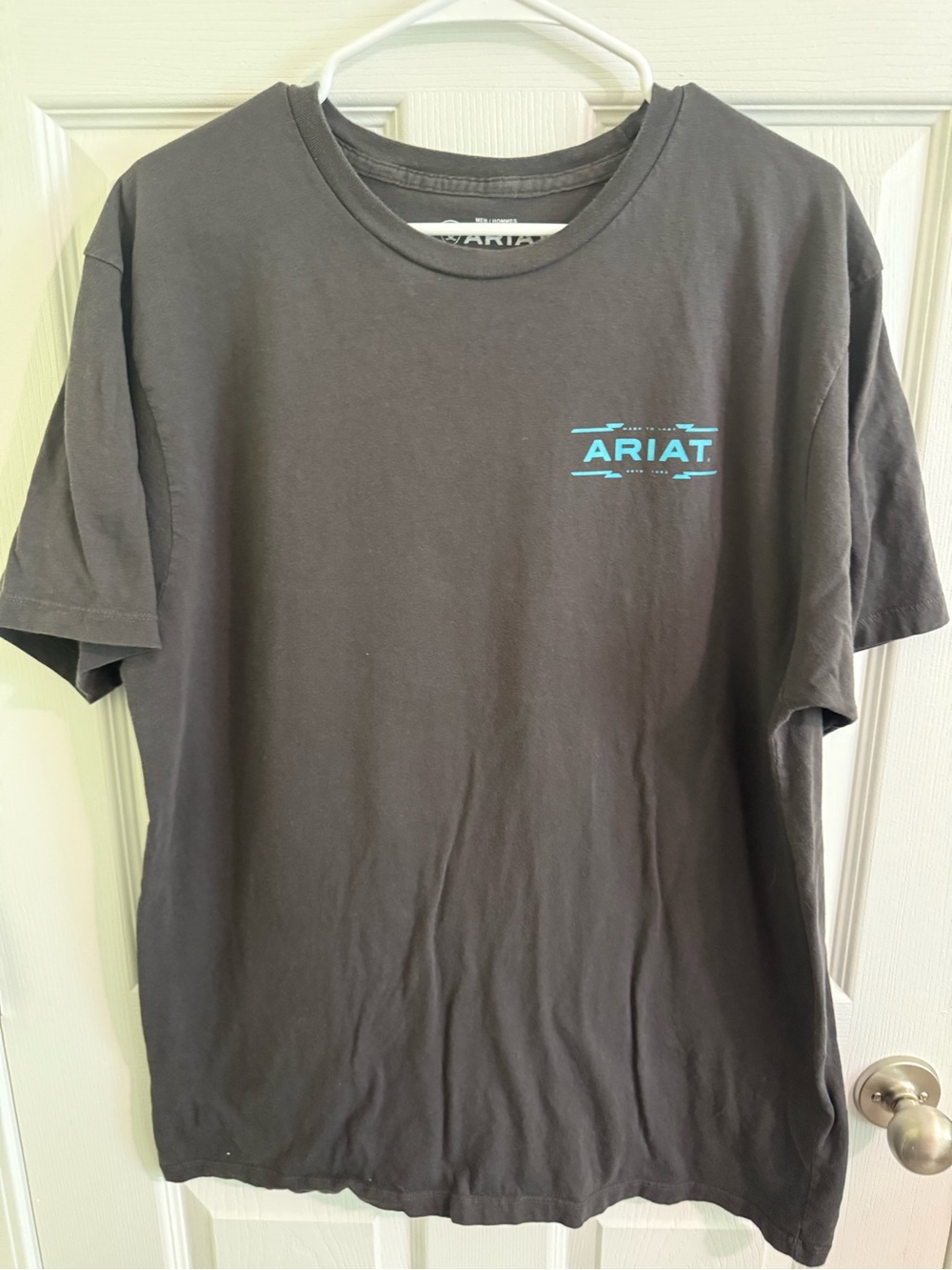 Ariat Short Sleeve Crew Tee in Charcoal with Teal Logo